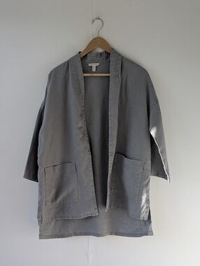 Eileen Fisher 100% linen Light Gray Open-Front Lightweight Jacket Size XXS